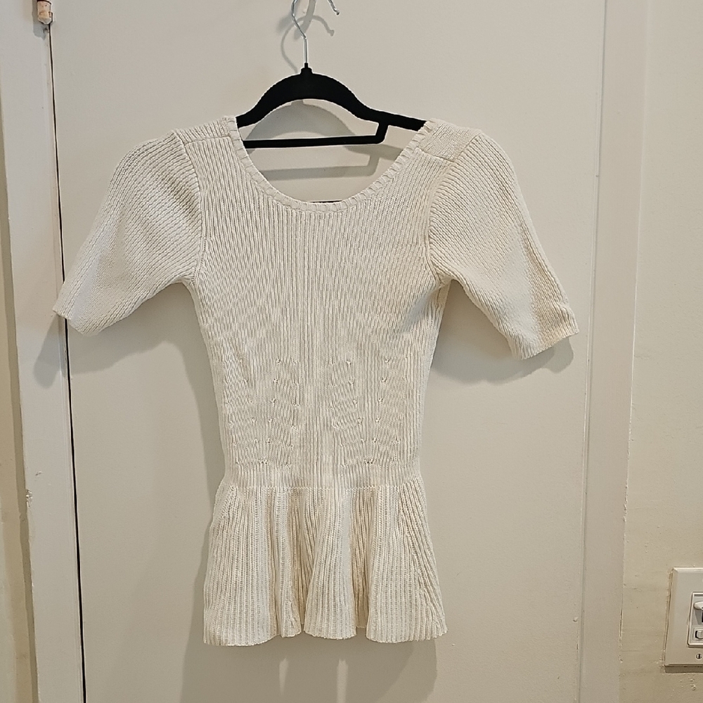 Guess Cream Ribbed Knit Top
